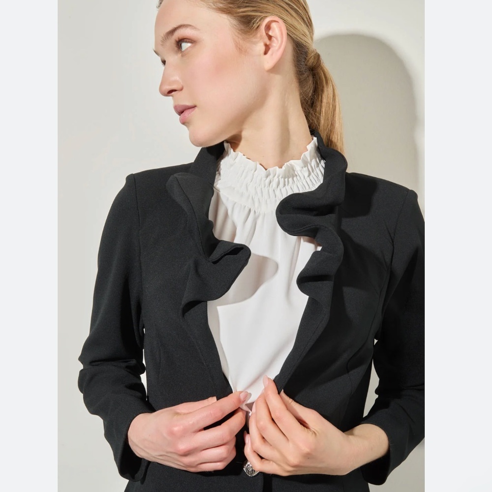 Vintage Y2K Knit Blazer Boiled wool Ruffled collar 3 buttons Dark gray Sz S